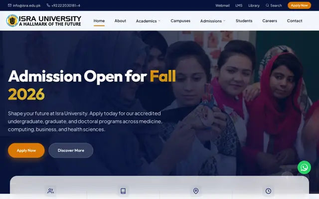 Al-Nafees Medical College (Isra University) official website homepage preview