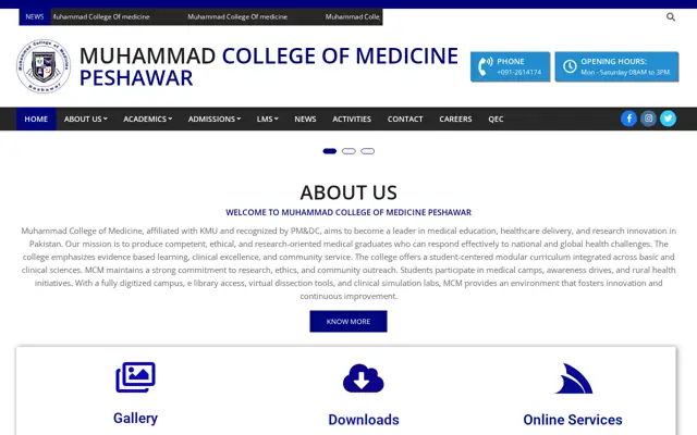 Al-Razi Medical College official website homepage preview