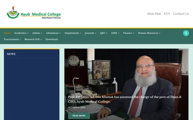 Ayub Medical College official website homepage preview