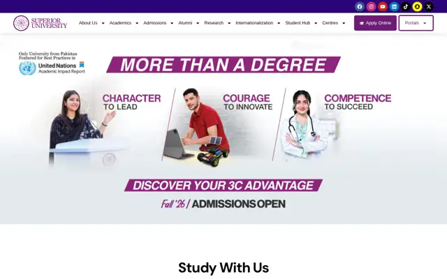 Azra Naheed Medical College (Superior University) official website homepage preview