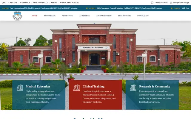 Bacha Khan Medical College official website homepage preview
