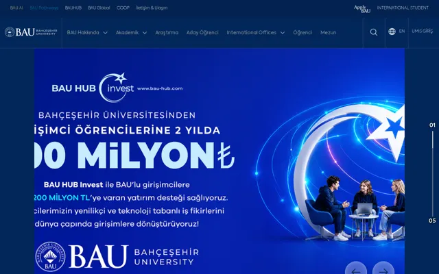 Bahçeşehir University official website homepage preview