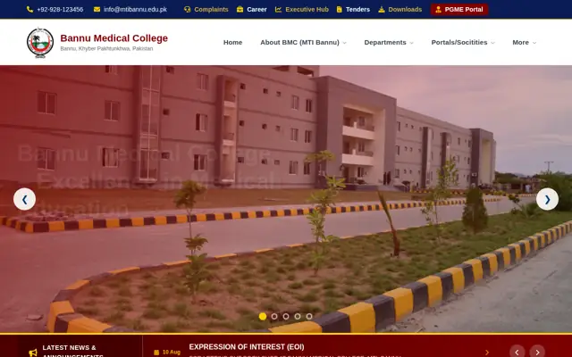 Bannu Medical College official website homepage preview