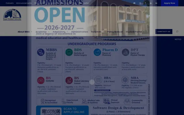 Baqai Medical University official website homepage preview