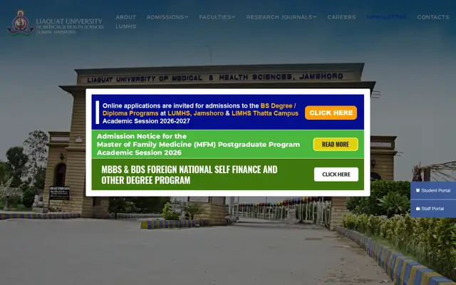 Bilawal Medical College (LUMHS) official website homepage preview