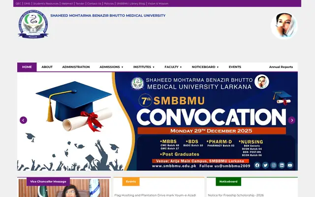 Chandka Medical College (SMBBMU) official website homepage preview