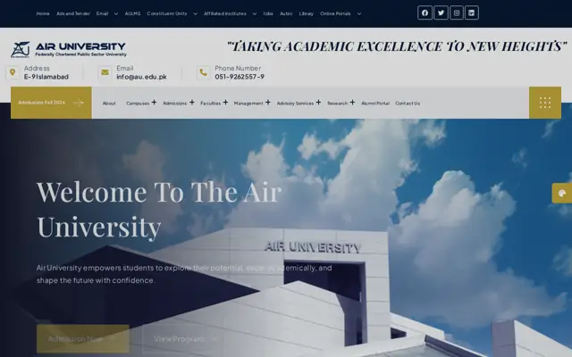 Fazaia Medical College (Air University) official website homepage preview