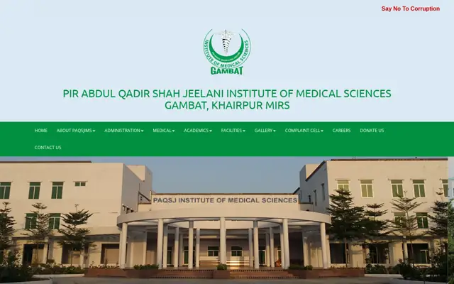 Gambat Institute of Medical Sciences official website homepage preview