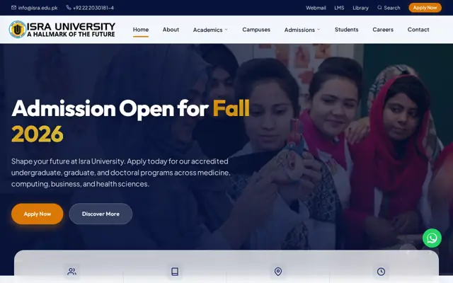 Isra University Medical College official website homepage preview