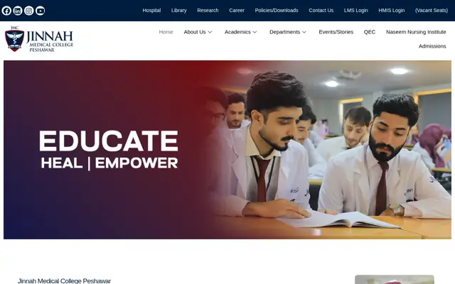 Jinnah Medical College official website homepage preview