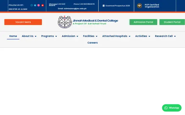 Jinnah Medical & Dental College official website homepage preview