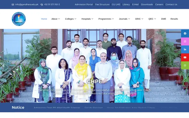 Kabir Medical College (Gandhara University) official website homepage preview
