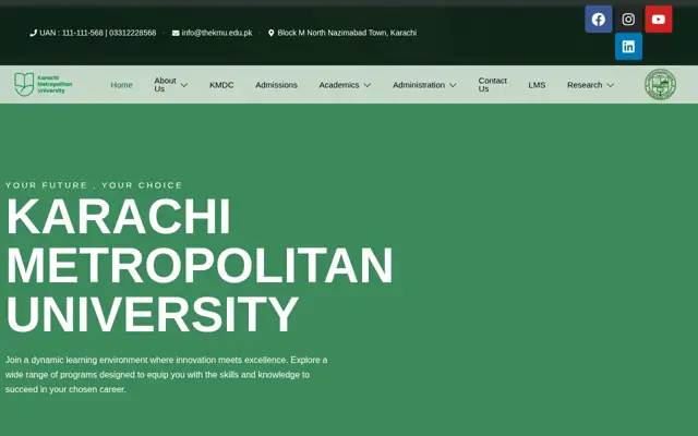Karachi Medical & Dental College official website homepage preview