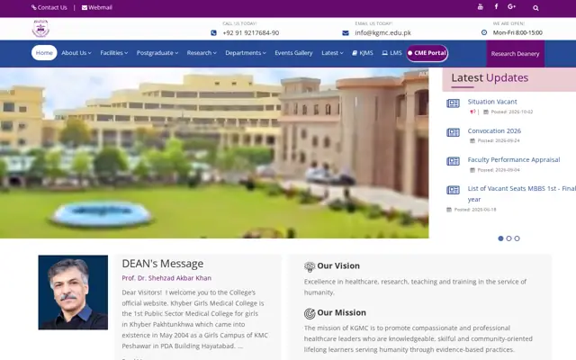 Khyber Girls Medical College official website homepage preview