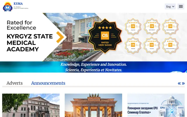 Kyrgyz State Medical Academy (KSMA) official website homepage preview