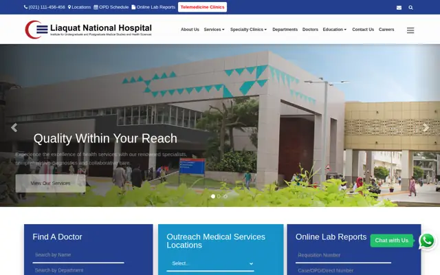 Liaquat National Medical College official website homepage preview