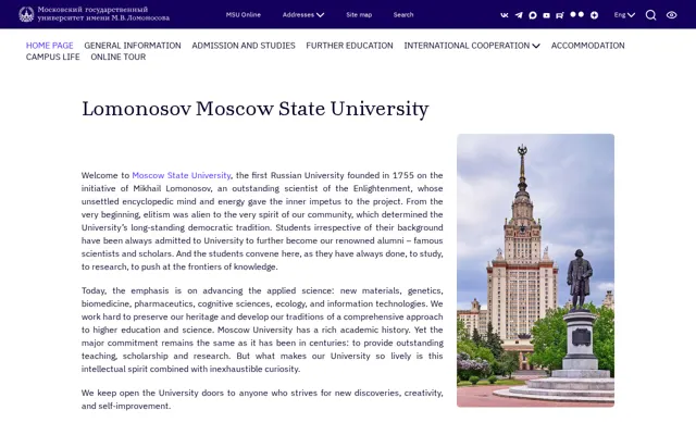 Lomonosov Moscow State University (Faculty of Medicine) official website homepage preview