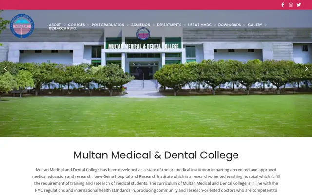 Multan Medical & Dental College official website homepage preview