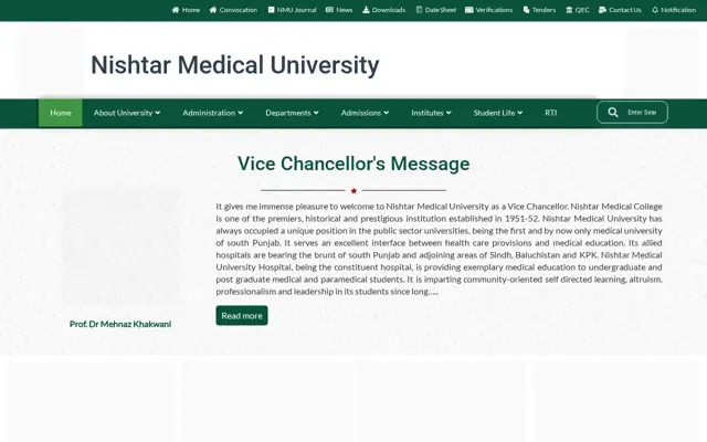 Nishtar Medical University official website homepage preview