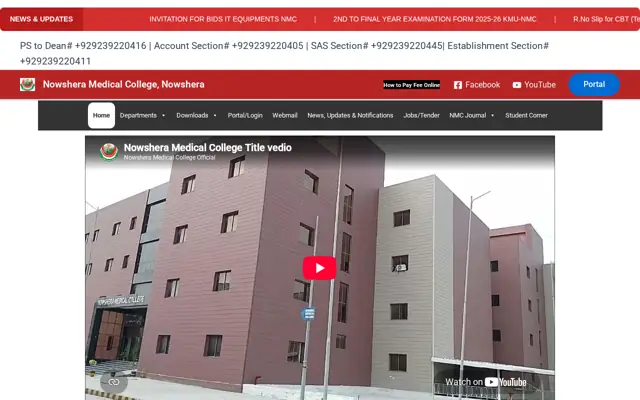 Nowshera Medical College official website homepage preview