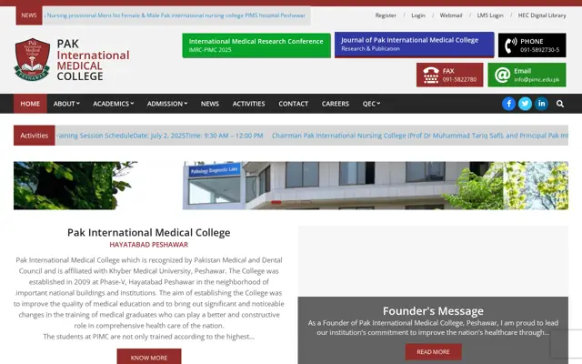 Pak International Medical College official website homepage preview