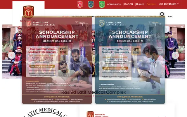 Rashid Latif Medical College official website homepage preview
