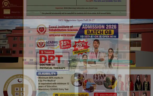 Rawal Institute of Health Sciences official website homepage preview