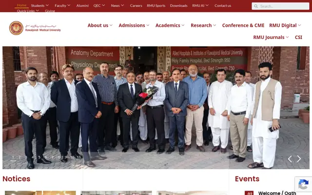 Rawalpindi Medical University official website homepage preview