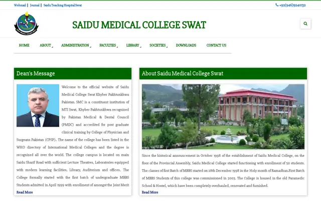 Saidu Medical College official website homepage preview