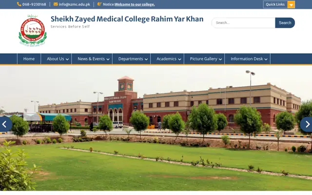 Sheikh Zayed Medical College official website homepage preview