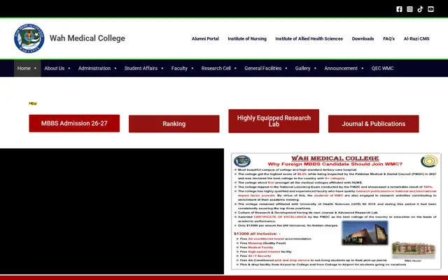 Wah Medical College official website homepage preview