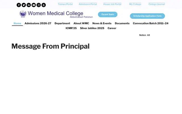 Women Medical College official website homepage preview